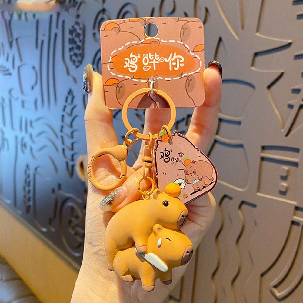 Cute Capybara Keychain Resin Doll Keyring Hanging Backpack Pendant Gifts