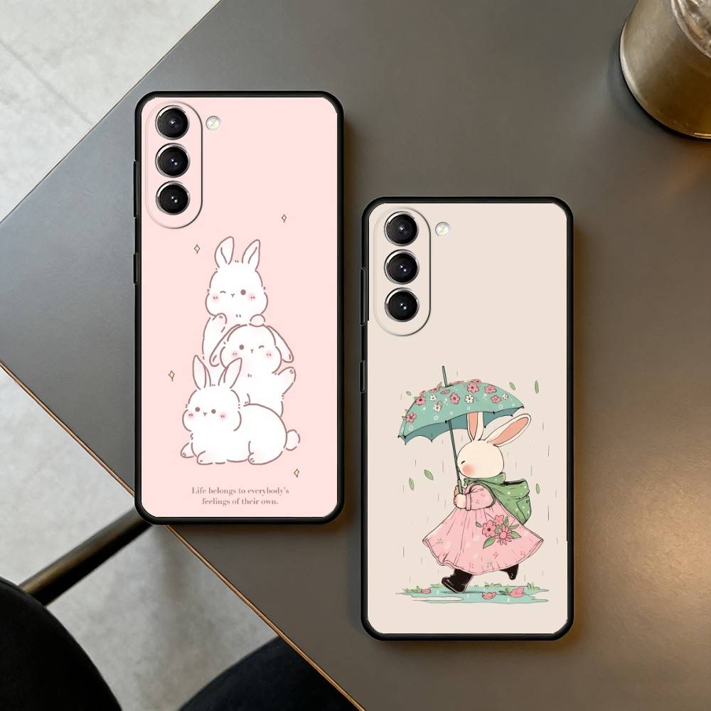 Милый R-Кролик Чехол для Телефона Samsung S25,24,23,22,30,21,10,9,Ultra,Plus,Lite,FE,4,5 G Мягкий Черный Чехол