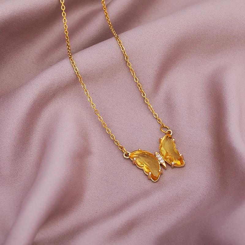 Ожерелья-колье из нержавеющей стали с бабочкой, женское 10 стилей, красочные прозрачные хрустальные подвески в виде бабочки, цепочка на ключицы, ювелирные изделия