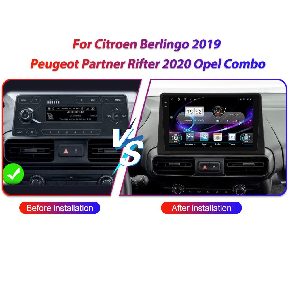 Autoradio avec CarPlay et Android Auto pour Citroën Berlingo 2019, Peugeot Partner Rifter 2020, Opel Combo, écran multimédia GPS.