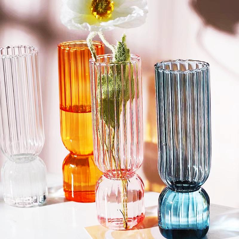 Nordic Handmade Striped Glass Vase for Mini Flower Arrangements – Transparent Ornament for Living Room Decor