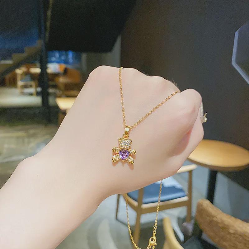 Стильное титановое цирконовое ожерелье с медведем 2025 для женщин - Изысканная ключичная цепочка