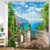 Beautiful Nordic Retro Street 3D Flower Landscape Bathroom Shower Curtain Waterproof Fabric Curtain Home Decor Curtain With Hook
