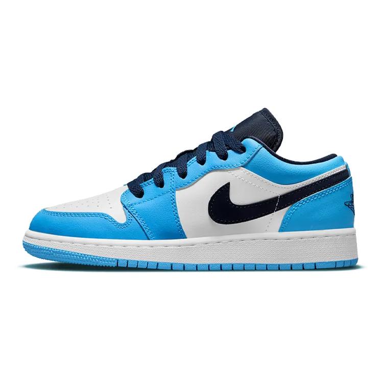 Air Jordan 1 Low Grade School 'UNC' (Unisex) White / University Blue / Obsidian Kids' Basketball Shoes 553560 144