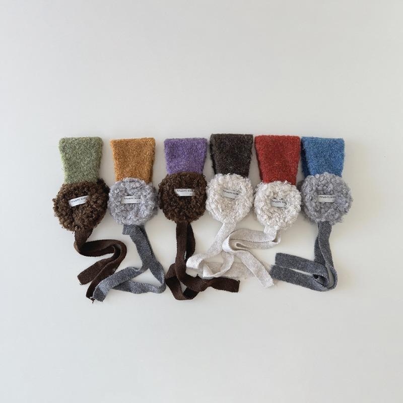 Новые корейские детские наушники Зимние плюшевые завязывающиеся грелки для ушей Цветной блок Вязаные накладки на уши для девочек Теплая флисовая повязка на голову