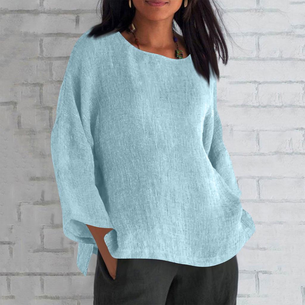 Women's Fashion Long Sleeve Round Neck Solid Colour Loose Casual Shirt Top