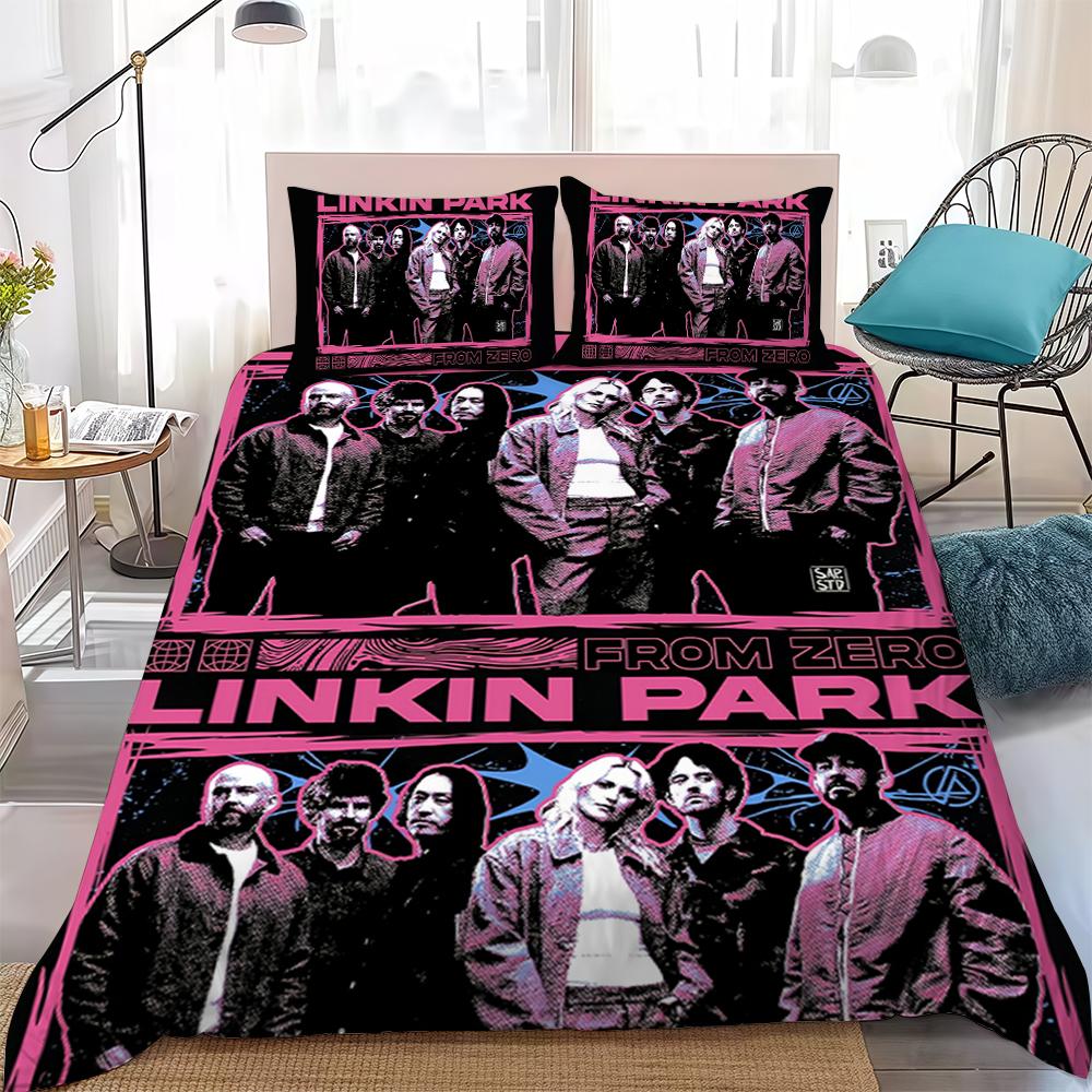 Набор постельного белья с пододеяльником Rock Band L-Linkins P-Parkes Домашний стиль Мягкий стираемый хлопок Кровать 3 предмета Подарок для студенческого общежития