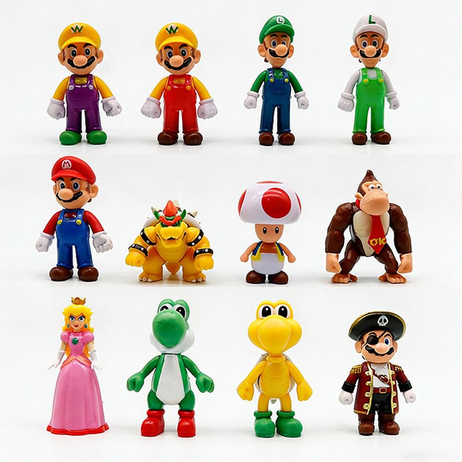 Набор из 5/6/12 фигурок Super Mario Bros из ПВХ: Луиджи, Йоши, Донки Конг и Гриб — идеальный подарок на день рождения. Декоративный набор.