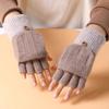 Women's Winter Knitted Half Finger Gloves with Cute Flap - Warm Velvet Wool, Perfect for Students Writing.