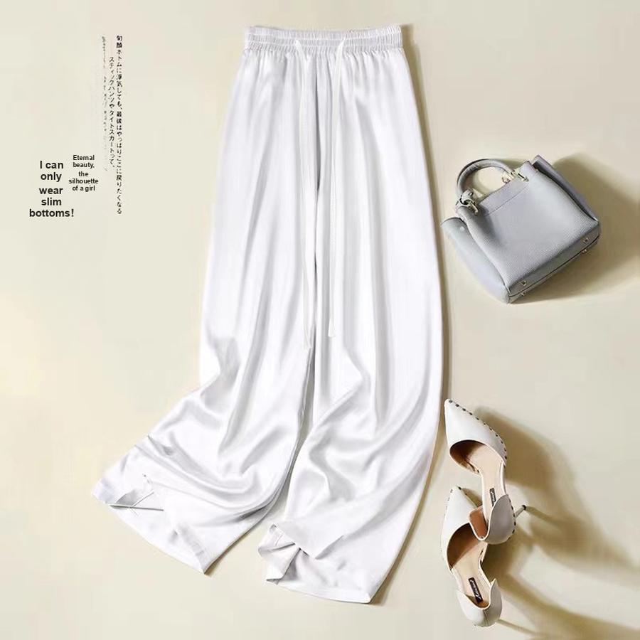 Гламурные брюки-палаццо из сатина для женщин, летние новые, с высокой талией, свободные, струящиеся, макси