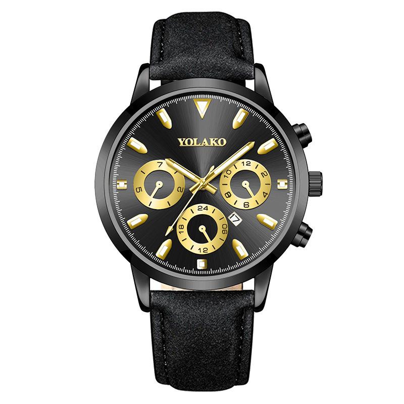 Fake Three-Eye Belt Men'S Watch Business Fashion Quartz Watch Calendar Luminous