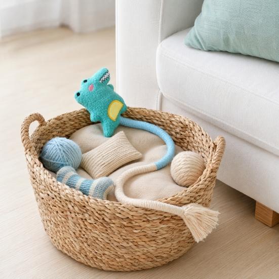 jijijing Cotton Rope Cat Toy, Silent Plush Cloud Carrot Cheese Chew Stuffed Crocodile Toy for Indoor Cats Teething Relief, Interactive Play
