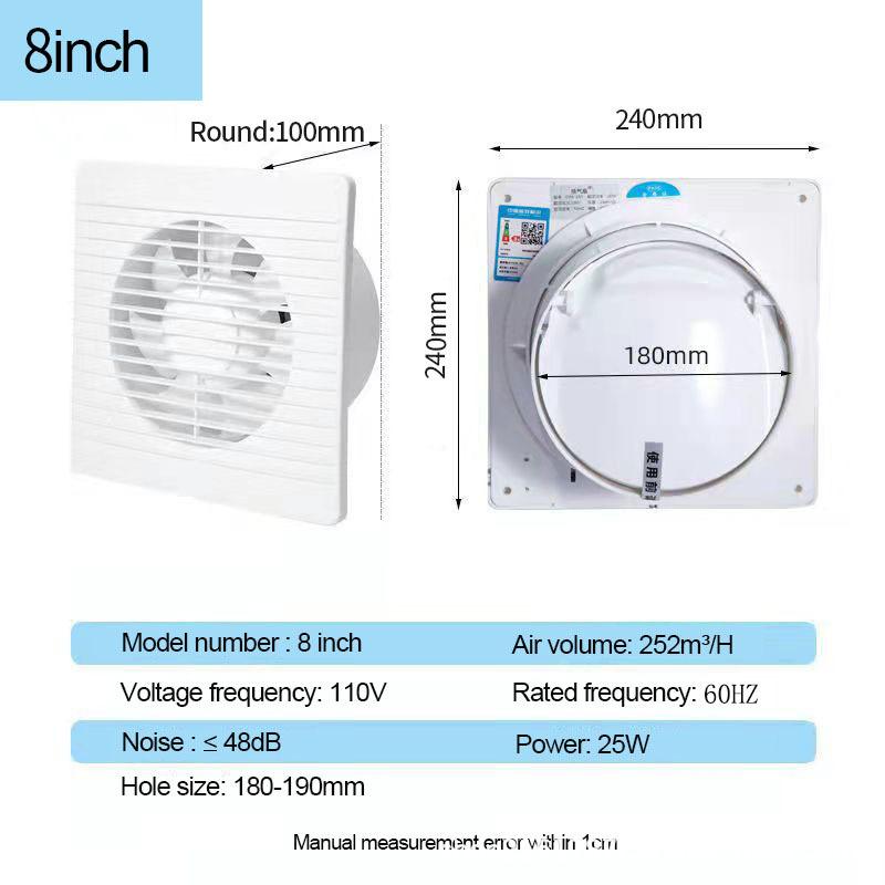4/6 Inch Exhaust Fan Energy-saving Wall Mounted Vent Fan Anti-Mosquito Design Ventilator Extractor Fan for Bathroom Kitchen
