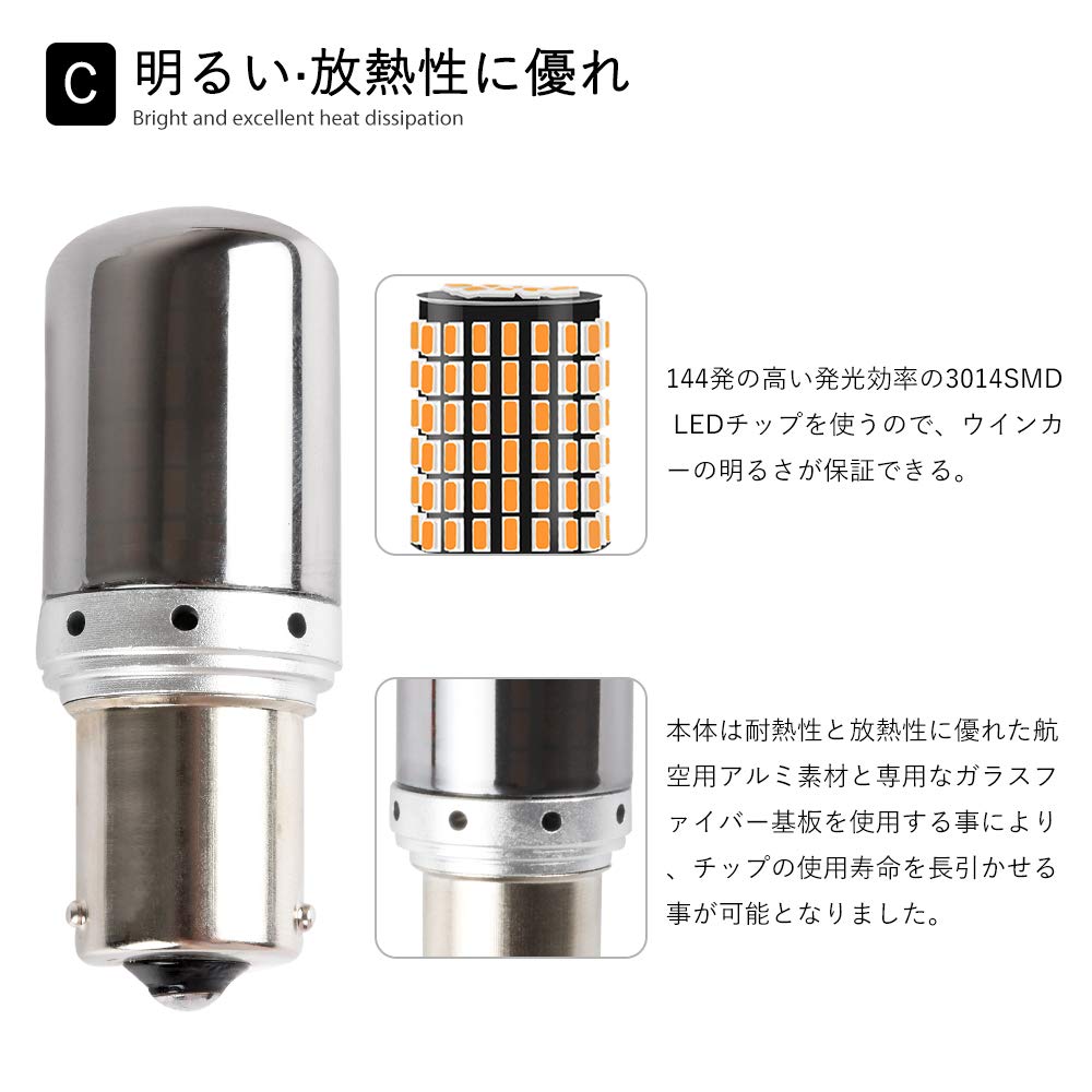 Futwod S25 LED, Одноконтактный, Поворотник, Скрытый цоколь, Защита от гипервспышек, Янтарный 1156, BAU15S, PY21W,