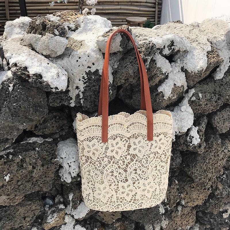 Korean Lace Aesthetic Large Capacity Shoulder Bucket Bag for Women - Spring/Summer