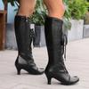 New Front Lace-up Boots Women's Thick Heel Round Head Cross Strap Tall Tube Large Size Ride