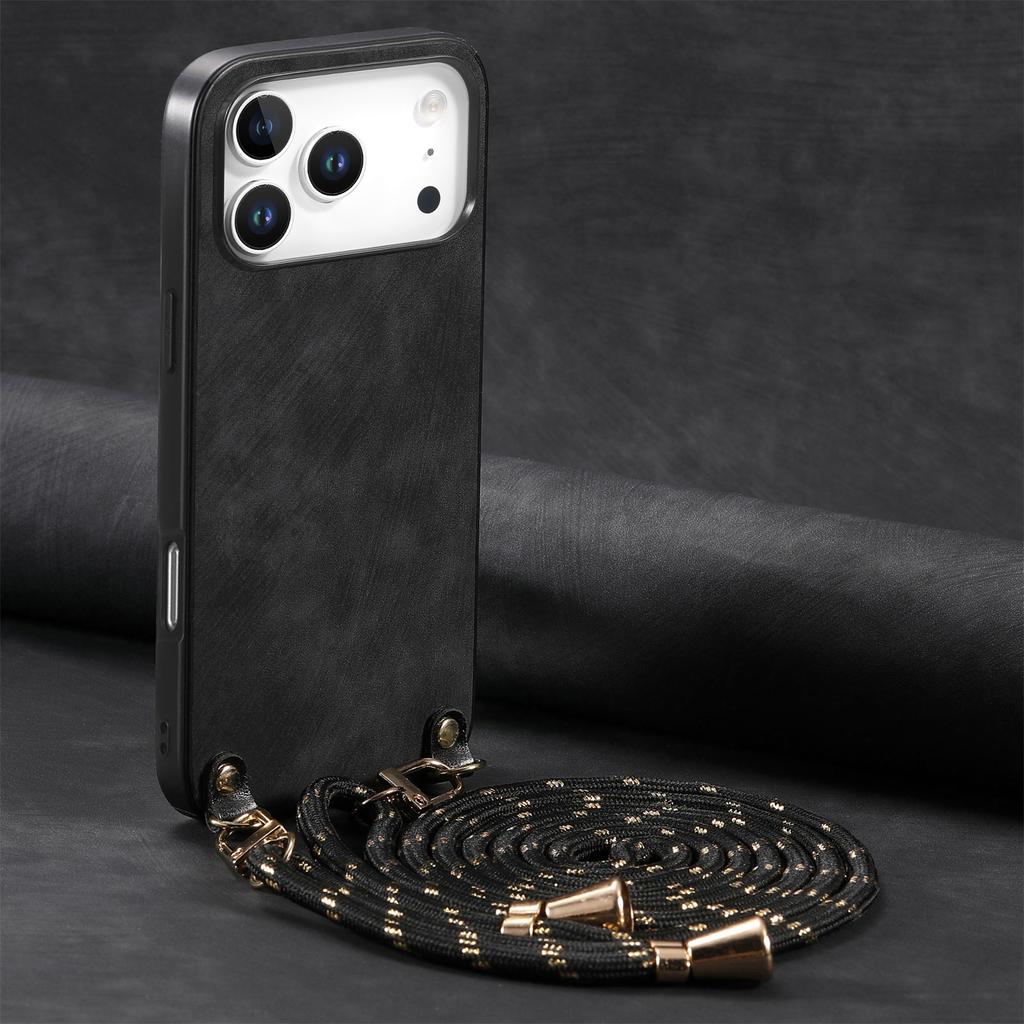Кожаный чехол-кроссбоди в ретро-стиле для iPhone 17 Pro Max 16 Plus 15 14 13 12 11 17Air 16e с длинным ремешком-шнурком, задняя крышка