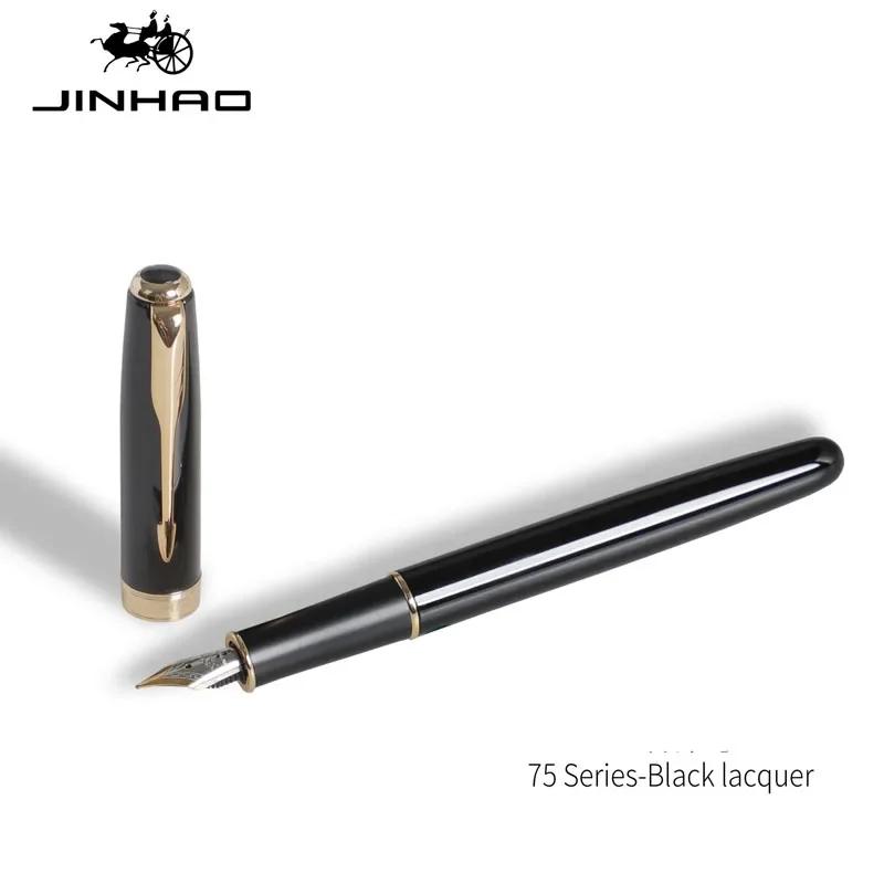 Высококачественная металлическая перьевая ручка Jinhao 75, черная с красным, для финансового офиса, студенческих принадлежностей, школьной канцелярии, чернильные ручки