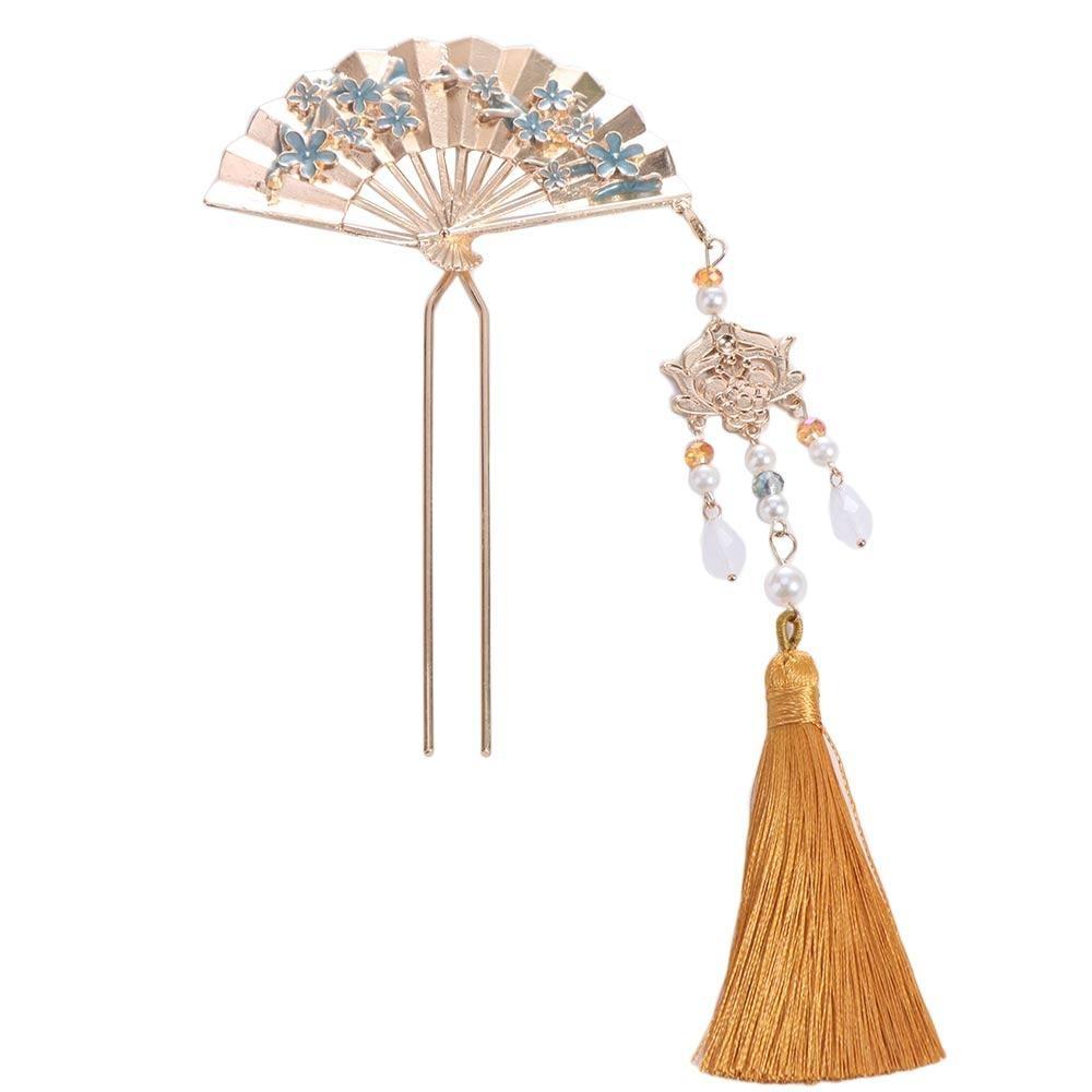 Retro Pearl Fringe Hairpin Zinc Zinc Alloy Fan Shape Bride Tiara U Shape Hair Frok  Hanfu Hair Accessories