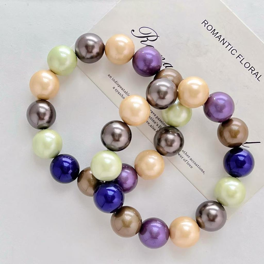 14Mm High Quality Retro Premium Morandi Mixed Color Artificial Crystal Pearl Bracelet Bracelet