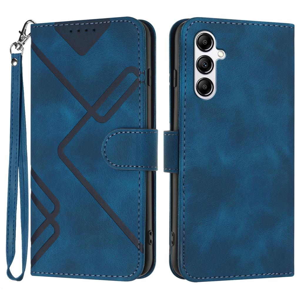 For Samsung Galaxy A14 4G/Galaxy A14 5G Wallet Case Line Imprinted PU Leather Phone Cover with Strap