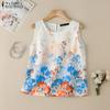 ZANZEA Женские летние топы без рукавов с круглым вырезом и цветочным принтом