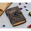 Embossed Leather Diary - Handmade Vintage Leather Journal with Blue Stone - Book of Shadows