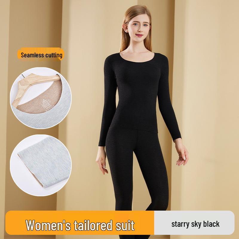 Женский комплект термобелья из шелка и кашемира: Бесшовный, плотный и теплый для осени и зимы.