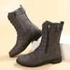 New Women's Boots Fashion Side Zip Round Toe Biker Boots Solid Color Lace-Up Chunky Heel Casual Shoes Coturno Feminino