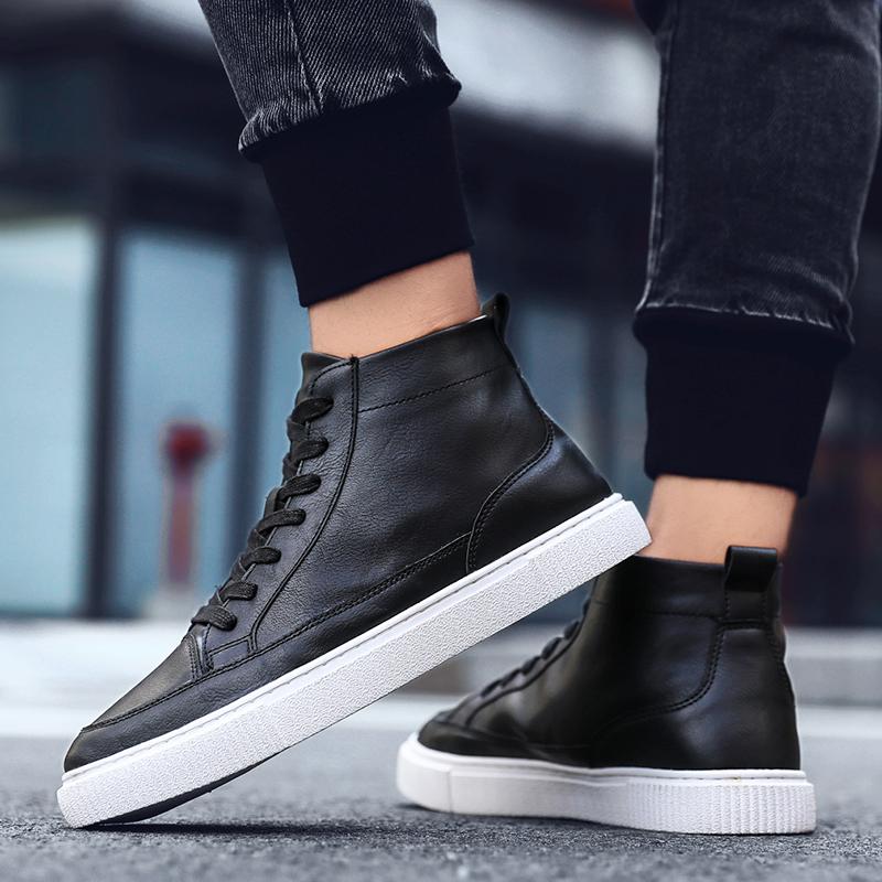 Fashion Casual Men's Leather Shoes Quality High Top Brown Shoes Men Comfort Skateboard Sneakers Men Moccasins Chaussure Hommes