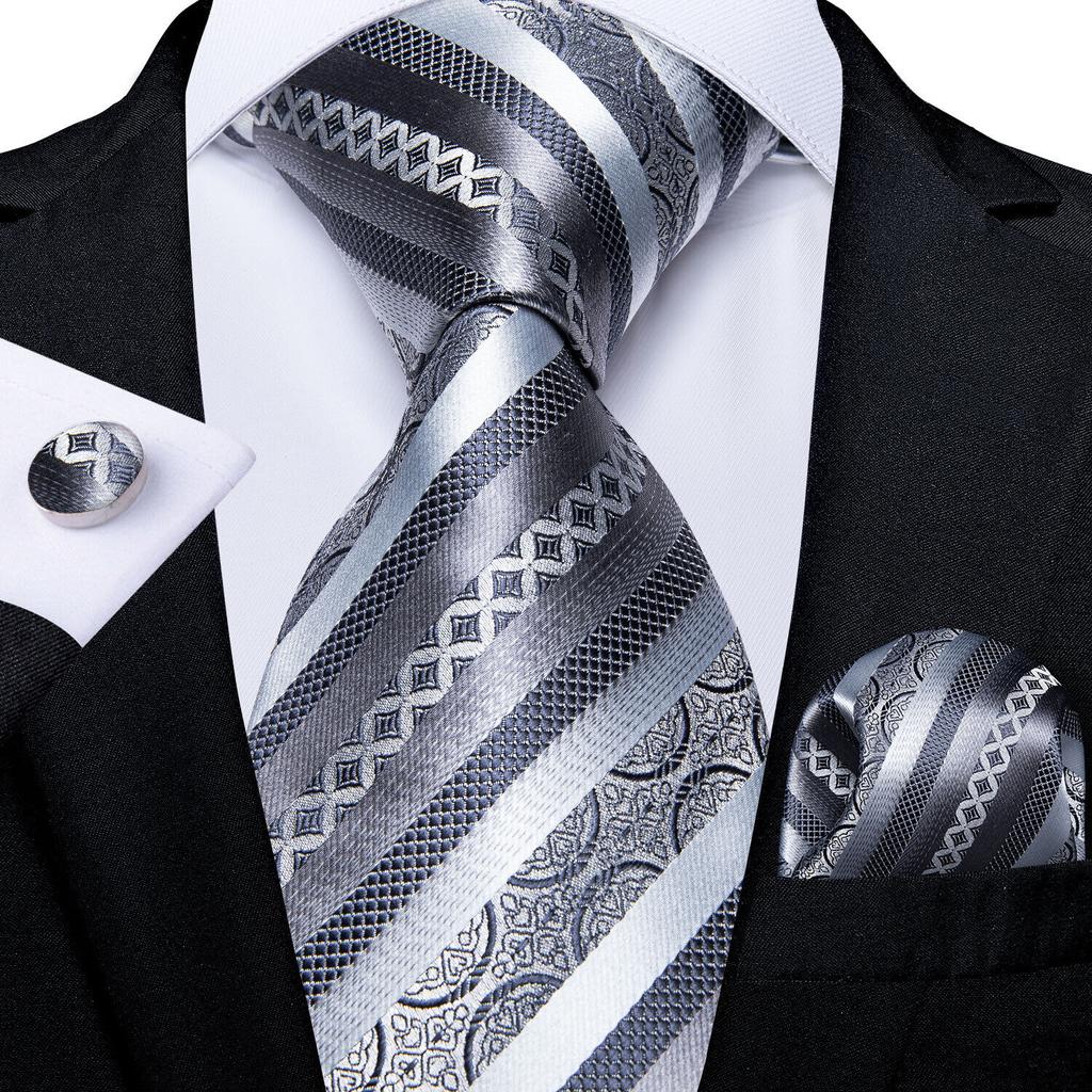 Paisley Mens Blue Tie Set Silk Woven Necktie Handkerchief Cufflinks Wedding Gift