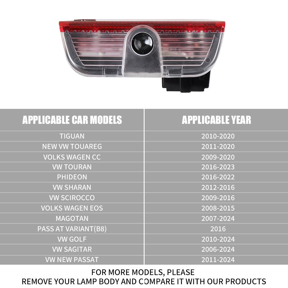 FUVLN1 2Pcs For Volkswagen vw Magotan Golf Touran Tiguan Sharan Passat Scirocco Car Door Emblem LED Light Welcome Lamp Laser Projector