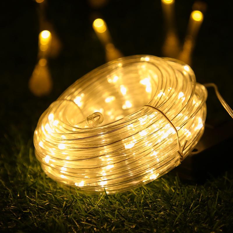 LED Solar Tube Fairy Lights, Copper Wire, Waterproof, Outdoor Christmas Courtyard Decoration