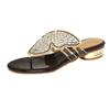 Rhinestone Flat New Comfort Summer Sandals Female Leather Diamond-studded Herringbone Low Heel Beach Fashion Slippers
