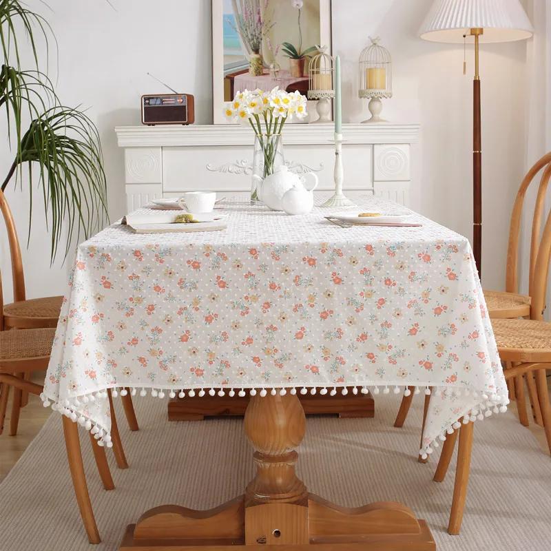 White Pompom Tablecloth Rectangle Boho Jacquard Dust-Proof Table Cover For Kitchen Dinning Living Room Tabletop Home Decorations