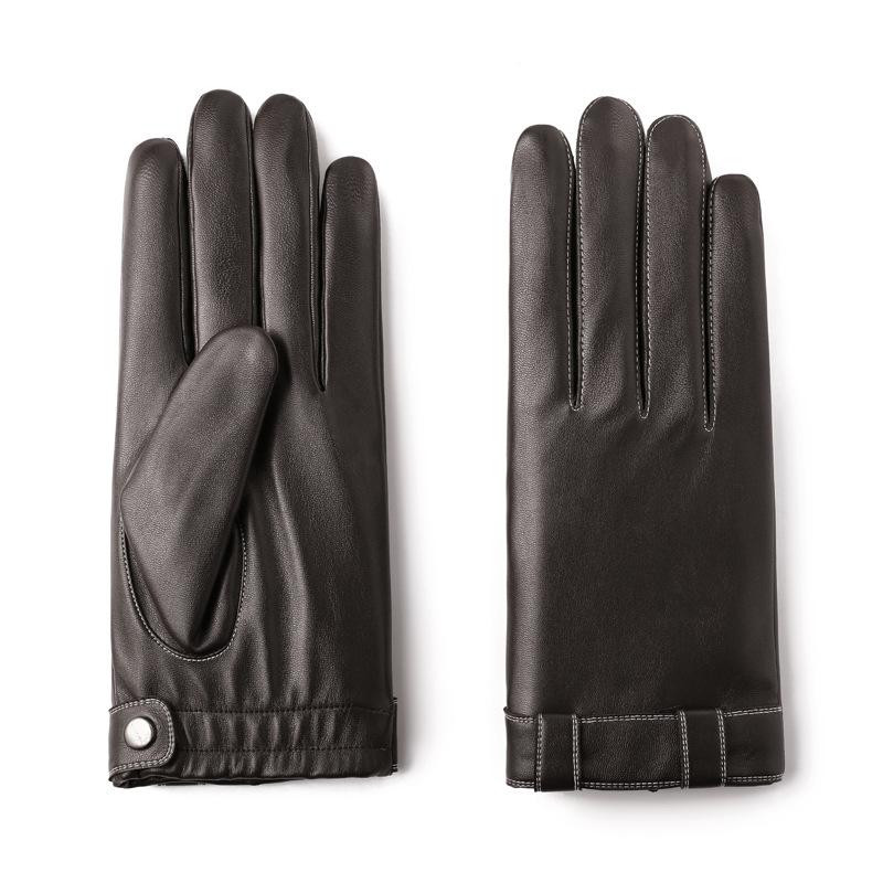 Leather Gloves for Men In Autumn and Winter Washing Leather PU Plus Velvet Warm Driving Motorcycle Touch Screen