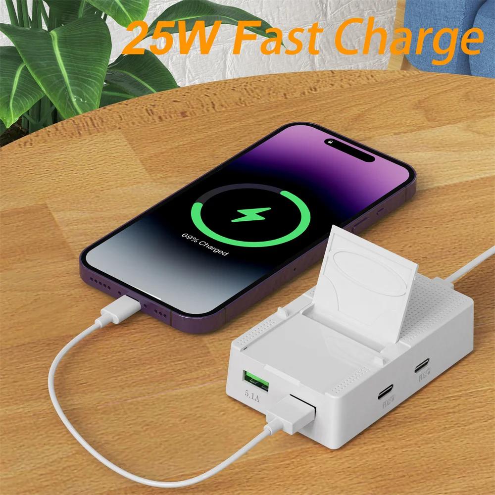 25W USB Type C Charger Multiport PD Fast Charging Phone Charger Adapter With Phone Holder 4 Ports EU US Plug Quick Wall Charger