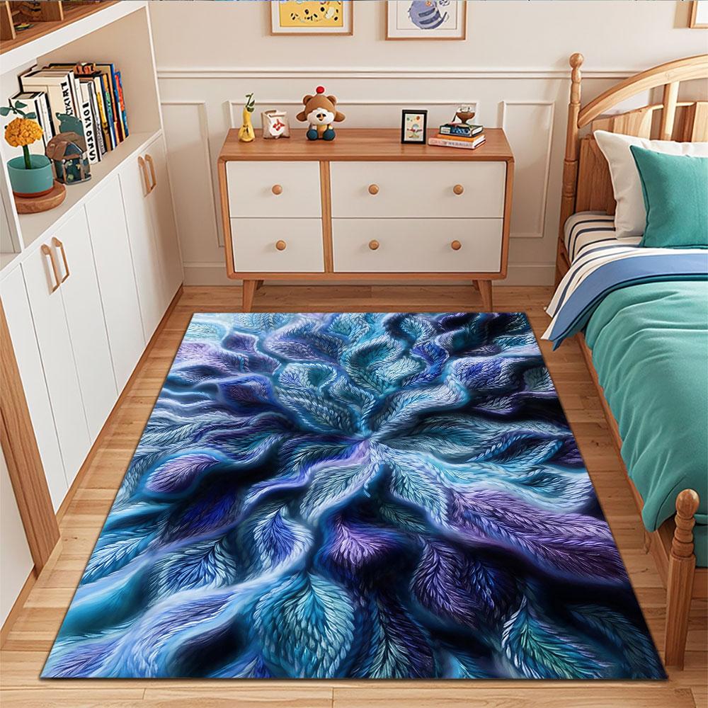 Elegant Feathered Blue Pattern Patterned carpet, suitable as a non slip play mat for the living room and bedroom sofa