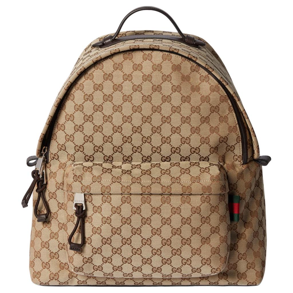 Gucci Logo Zip Closure Canvas Backpack Medium Men backpack Beige Ebony 824624-FAEHZ-9795
