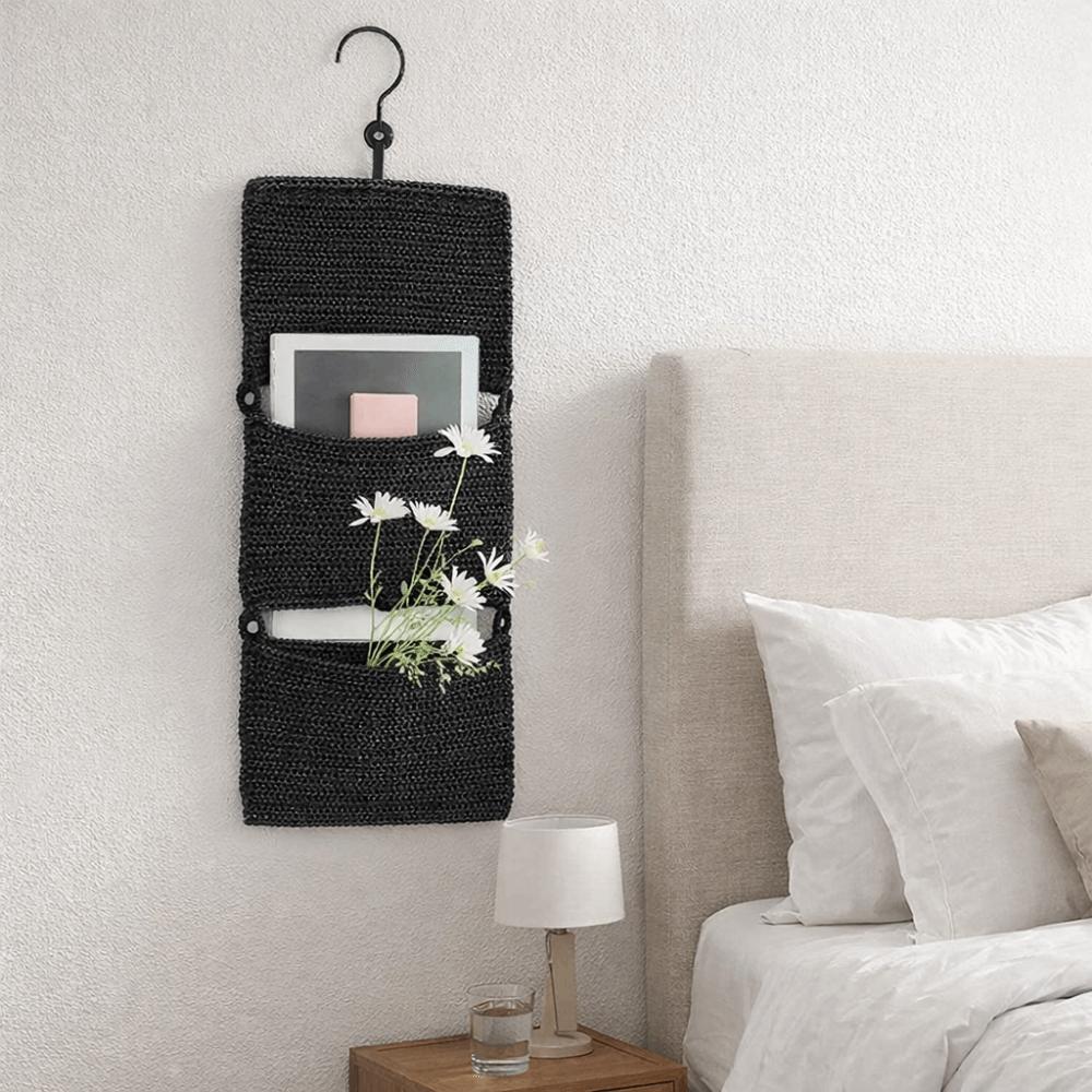 Folding Wall Mounted Storage Basket Washable Sundry Storage Bag Three Layers Hanging Bag  Magazines