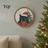 Wall Art Decor Christmas Black Cat Decor, Layered Wooden Hanging Sign, Round 2D Seasonal Decorations Flat Decoration for Living Room Bedroom And Hall