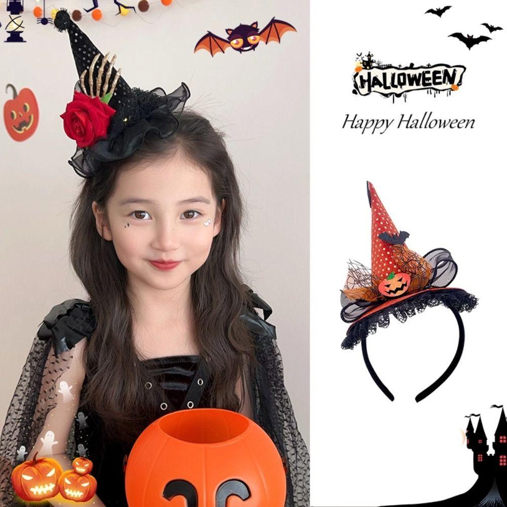 Pumpkin Halloween Witch Hat Headband Spider Cone Hat Hair Hoop Photo Props