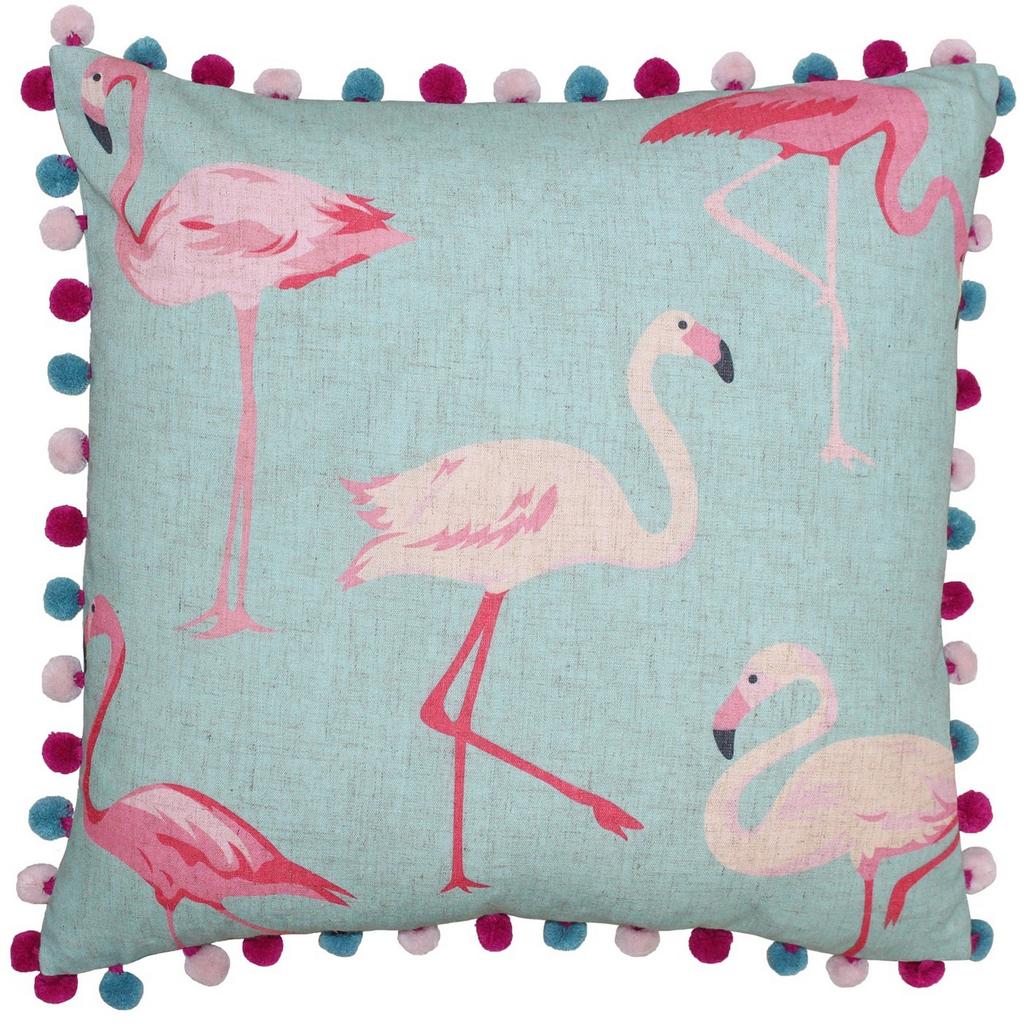 Riva Home Flamingo Pom Pom Edged Square Cushion Cover