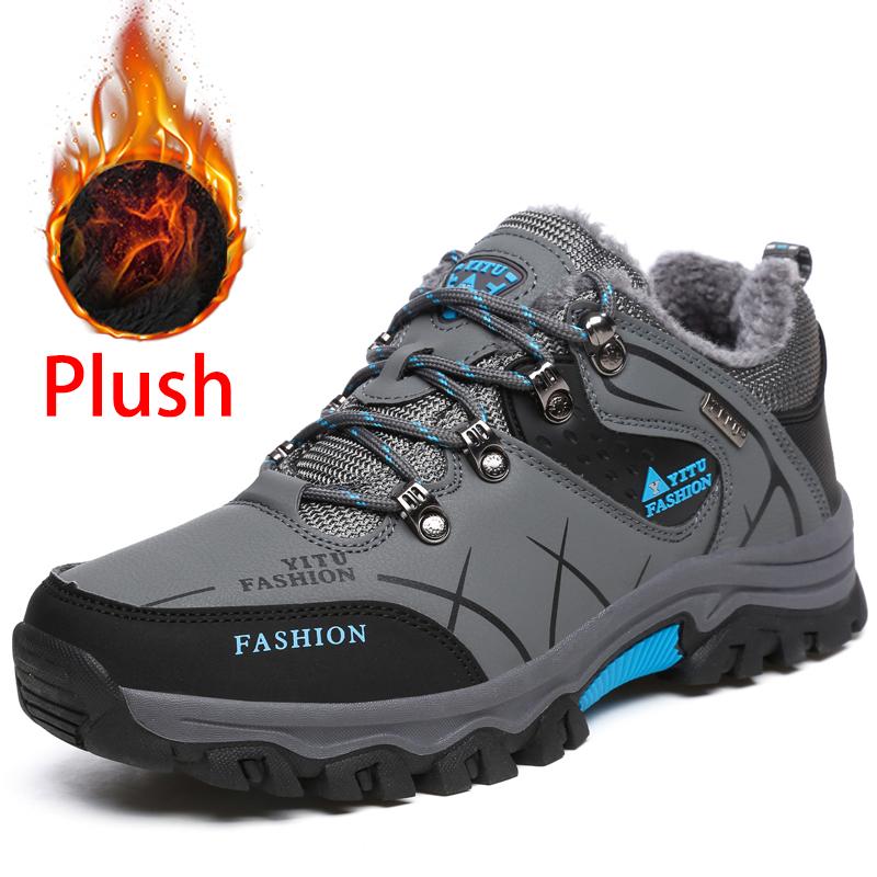 Мужская походная обувь, зимние уличные снежные хлопковые ботинки, водонепроницаемая кожаная спортивная треккинговая обувь, теплые плюшевые кроссовки для альпинизма, размер 39-47