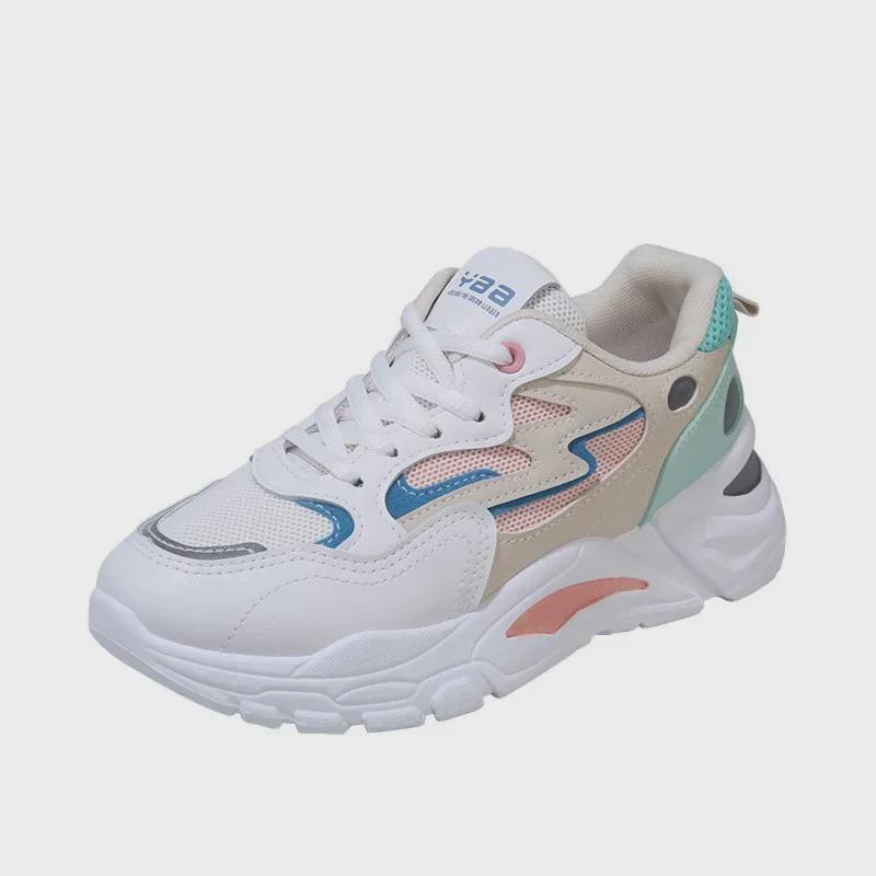 Женские цветные сетчатые кроссовки Dad 2024: Модная, дышащая, спортивная обувь на толстой подошве для лета.