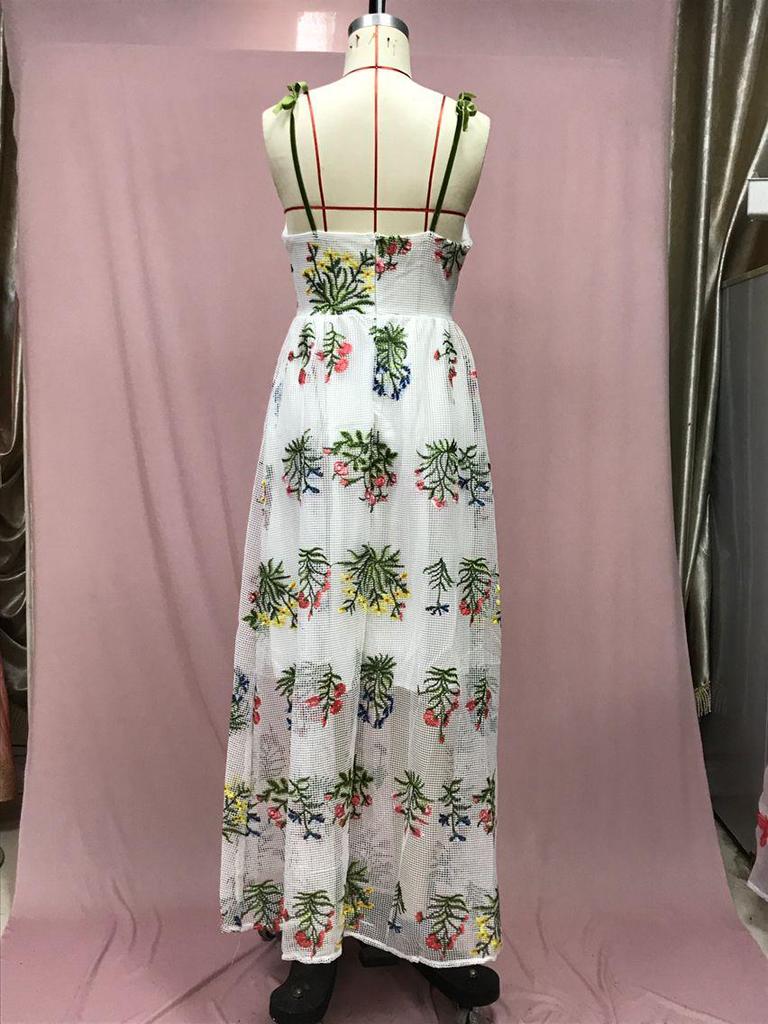 2025 Женское платье с открытой спиной и вышивкой в европейском и американском стиле с подвязками - длинное, с сексуальной талией, весенний стиль