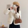 Women's Autumn Winter O Neck Long Sleeve Button Big Pocket Short Warm Parka Chic Jacket
