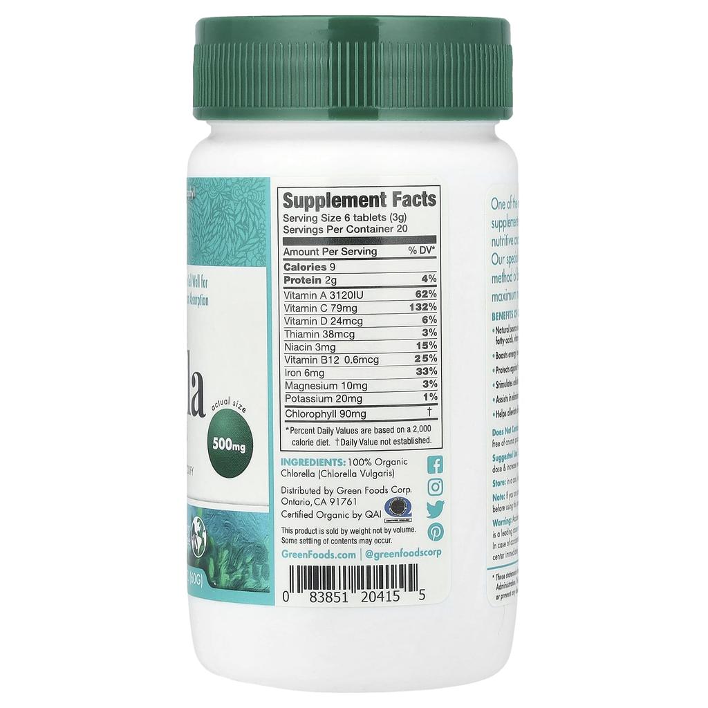 Green Foods, Organic Chlorella, 500 Mg, 120 Tablets