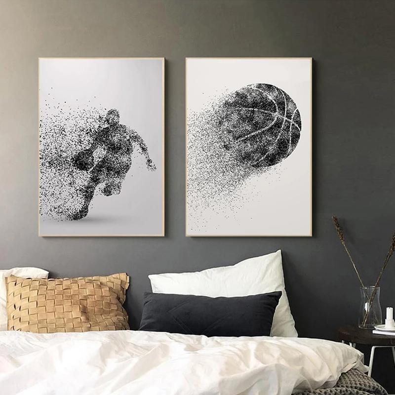 Абстрактный Баскетбол Спорт Мужчина Бросает в Корзину Постеры и Принты Холст Картина Настенное Искусство Картинка для Гостиной Домашний Декор