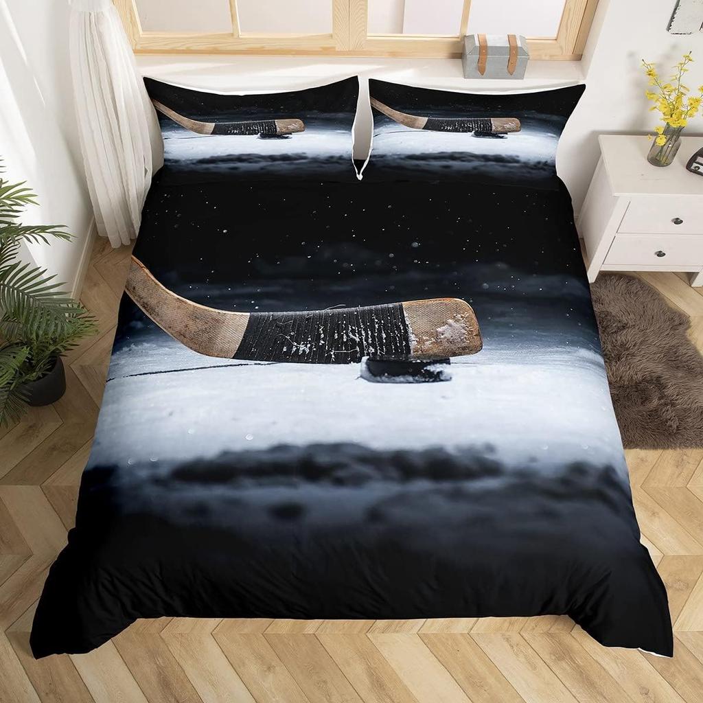 Пододеяльник для хоккея с шайбой Твин Квин для детей мальчиков девочек юношей Зимние ледовые виды спорта Игры Пододеяльник Шлем Коньки Постельный комплект